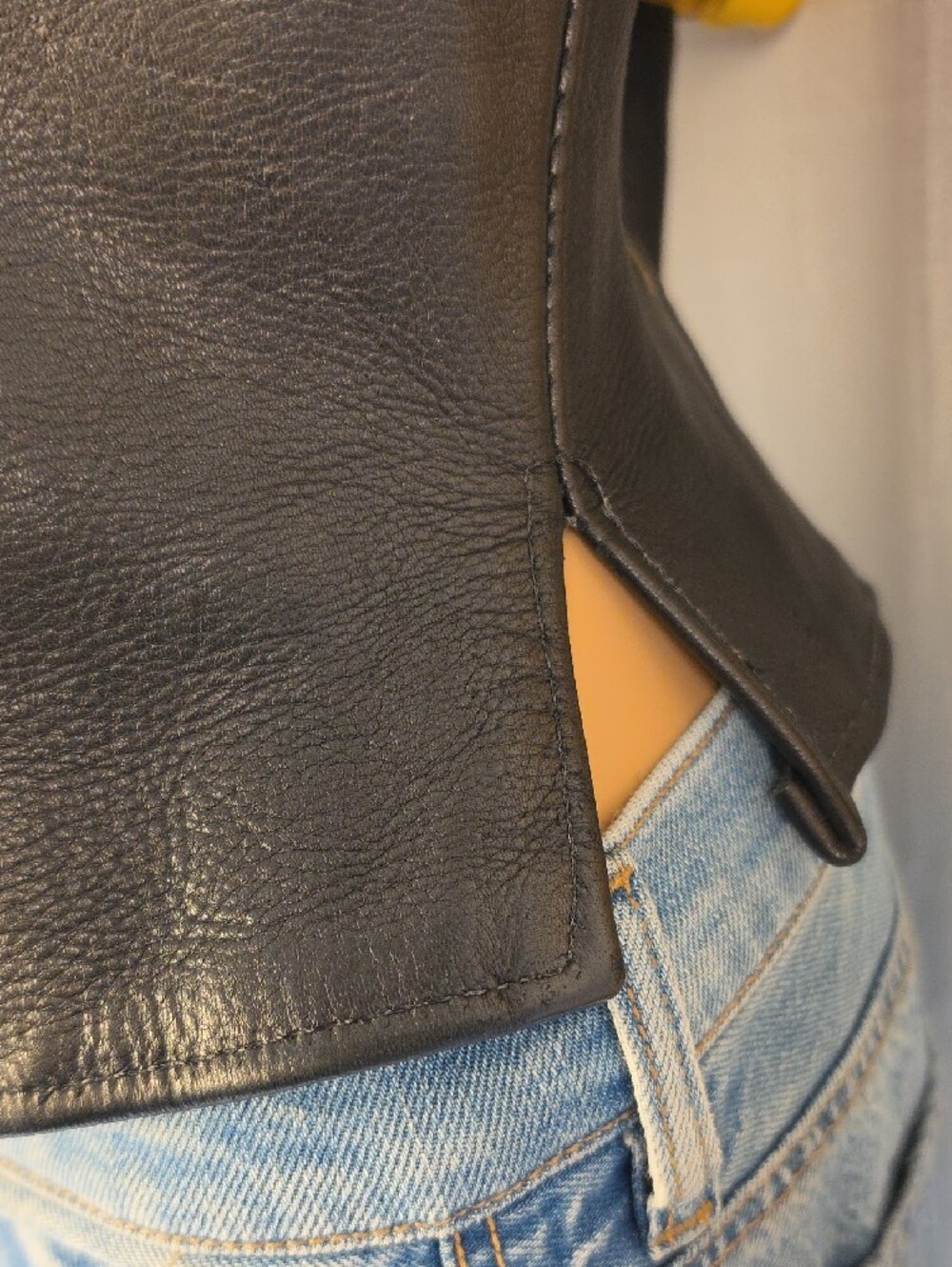 Rose Leather Works Sleeveless Black Leather Snap Button Vest With Lace Detailing - Picture 5 of 10